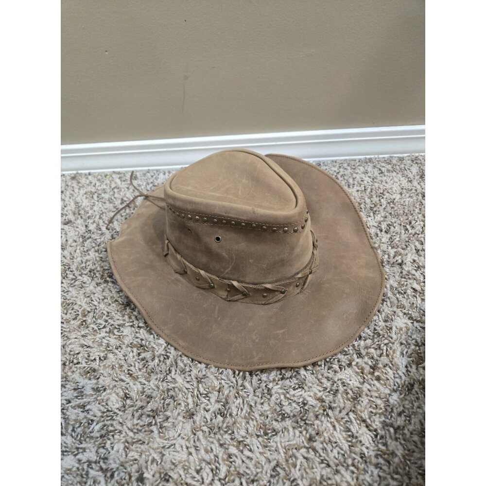 Bullhide Tan Leather Adjustable Rim Studded Cowgirl Hat Country Boho Rustic